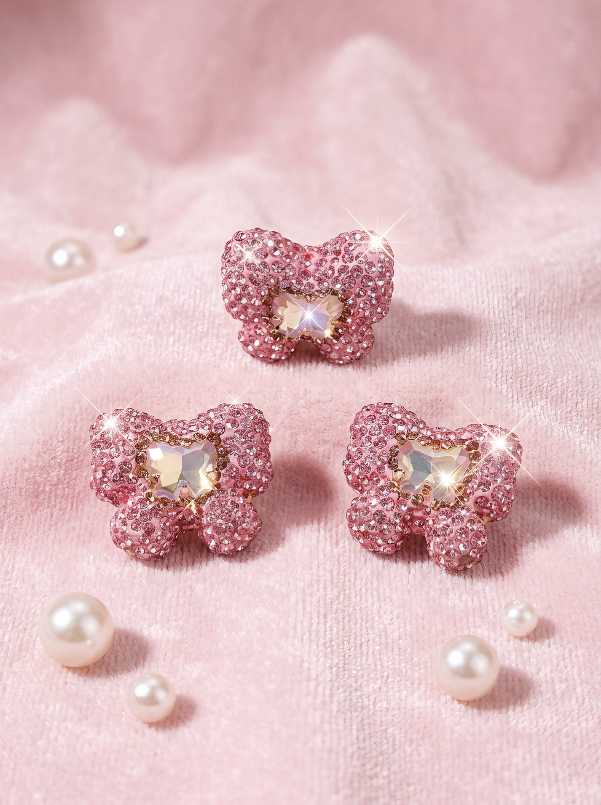 D06-Pink Rhinestone Bow Focal Bead